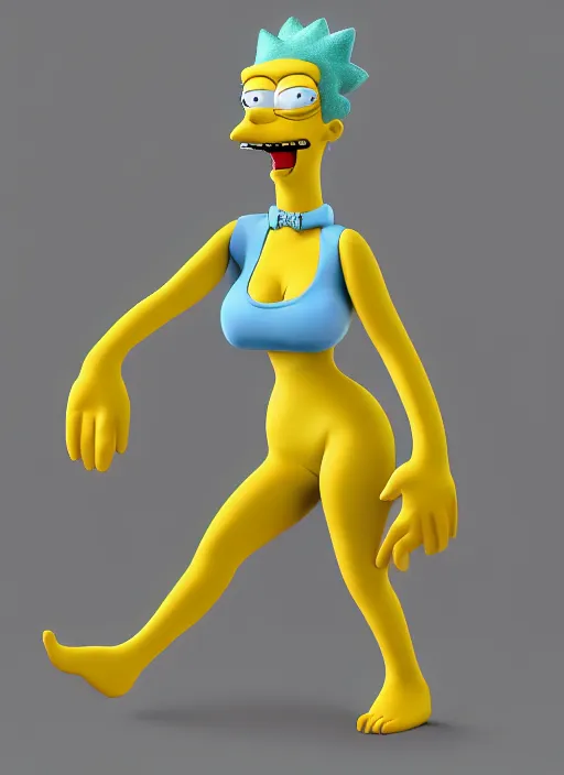 Image similar to 3d render portrait of the mad cat lady from the Simpsons