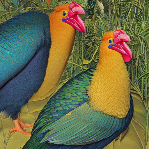 Image similar to close - up takahe, painting in the museum, highly detailed, sharp focus, digital painting, artwork by john james audubon, by victor adame minguez by yuumei by tom lovell by sandro botticelli