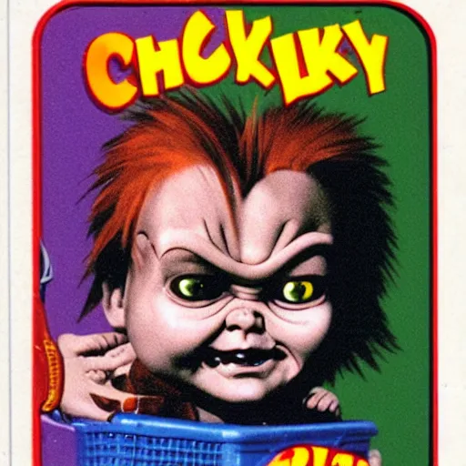 Image similar to chucky as a garbage pail kids card, product image, 1 9 8 0 s