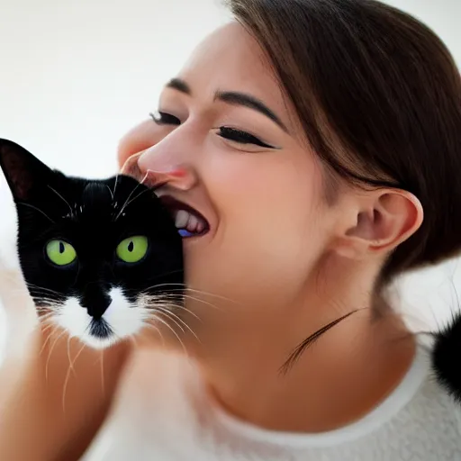 Prompt: photo of a cat, white bottom and jaw, black forehead and top