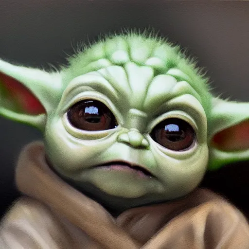 Prompt: detailed cinematic moody colors studio portrait of baby yoda, grogu, high quality by jeremy mann, only one head single portrait