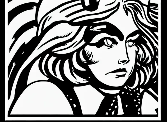 Image similar to a fat valkyrie. roy lichtenstein style. halftone dots. comic book look