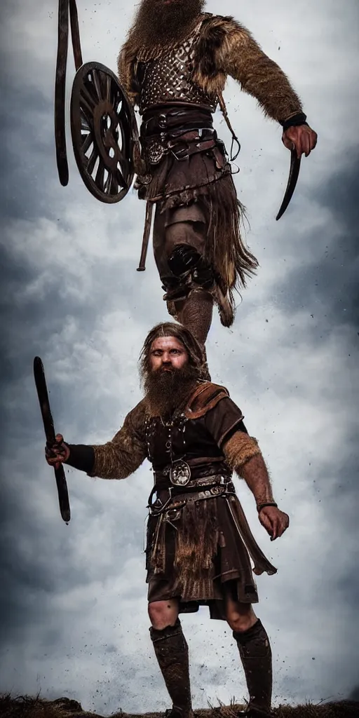 Image similar to old vintage full body photo of ancient viking warrior with full beard on the complex complex steam punk antigravity engine during viking event, extreme sports photography ,super high speed photography, dynamic photography,symmetrical face, clean face, muscular body, high speed,dirt and grawel in air, lens flares, dust partiles in the air, dramatic lighting, intricate, highly detailed, centered, smooth, sharp focus, sports photography, old photo, black and white, sepia, cinematic lighting, cinematic angle, national geographic