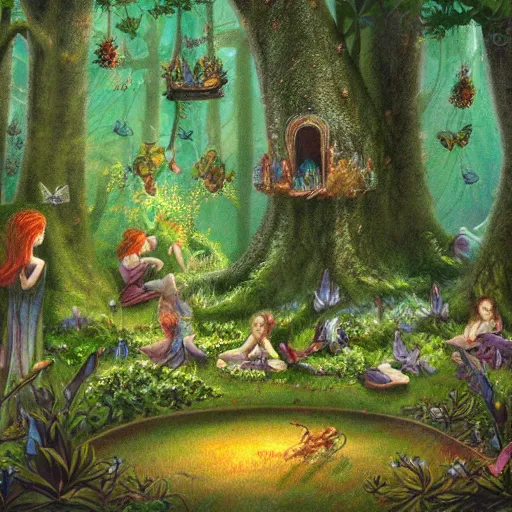 Prompt: a serene forest of faeries