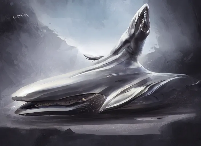 Image similar to beautiful concept design of a car that looks almost like a fish, a shark or a whale. car design by cory loftis, fenghua zhong, ryohei hase, ismail inceoglu, ruan jia, henrik fisker, bruce kaiser, scott robertson, dmitry mazurkevich, doruk erdem, and jon sibal. volumetric light