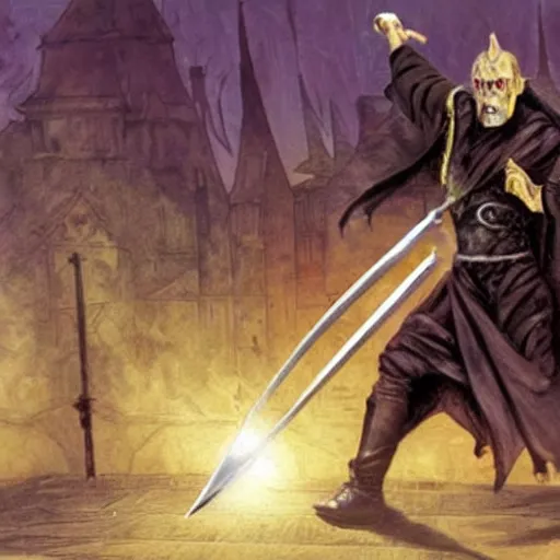 Image similar to the dark Lord stab a man with a sword