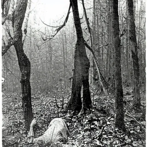 Image similar to ghastly creature in the woods, 1900s picture