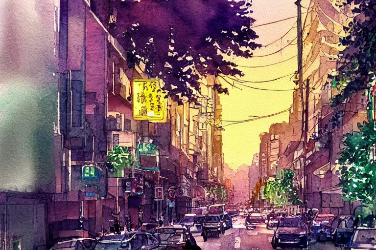 Prompt: nanshan road summer watercolor pen light color on artstation