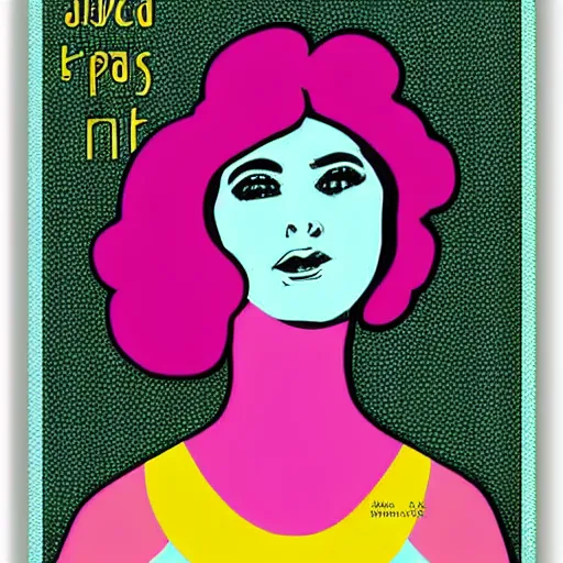 Image similar to 70s graphic design poster with a woman’s face, flower child, groovy, retro, hippie, pink tones