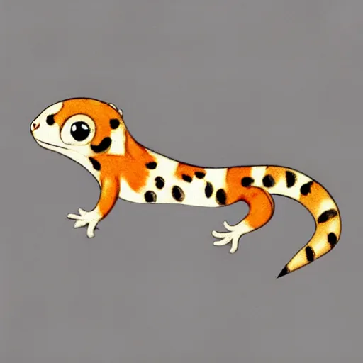 Image similar to A very beautiful sticker art of a leopard gecko cat, fluffy, sharp focus, 4k, friendly, soft colors, watercolor, cute, white background, high quality, smooth lines, trending on ArtStation, anime, Instagram