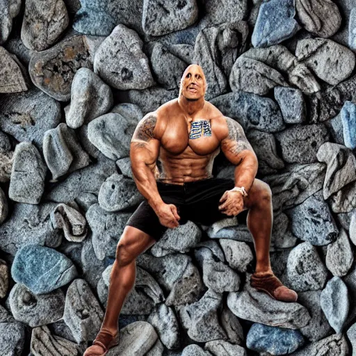 Image similar to dwayne johnson. made of rocks. photograph.