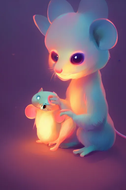 Prompt: super cute Bioluminescent mice character concept, soft light, soft mood, realistic body features and face, illustration, painting oil on canvas by Elena Zhurikhina and Goro Fujita and Charlie Bowater, octane render trending on artstation, 4k, 8k, HD