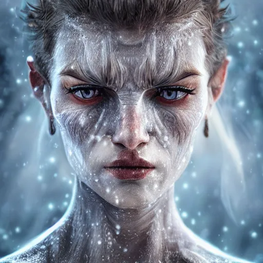 Image similar to a portrait photo of an ice elemental, human features, extremely detailed, beautiful portrait, fantasy art, face mad out of ice, ice person, photorealistic