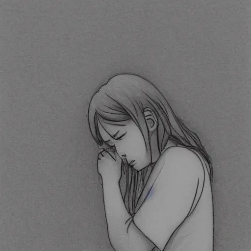 Prompt: a pencil drawing of a woman hiding in a corner of the bathroom, crying, after being abused by her partner, manga style