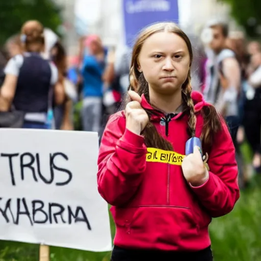 Prompt: greta thunberg is mad protest