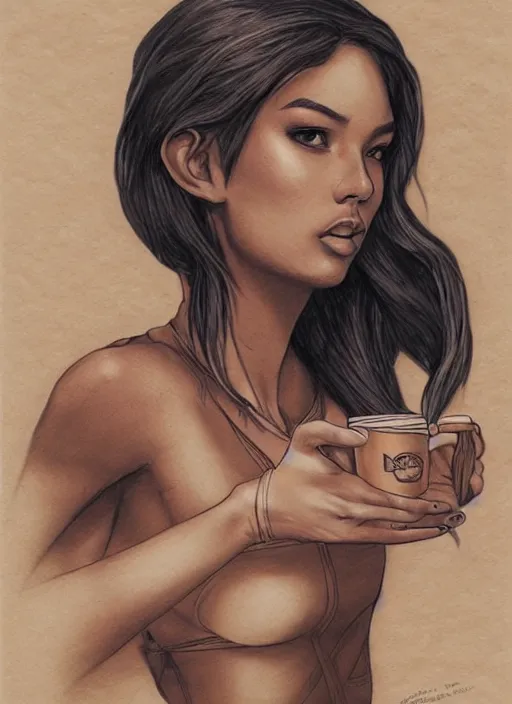 Prompt: People Spice Latte, by artgerm, mixed media on toned paper, 2021, very detailed