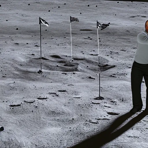 Prompt: Alex jones on the moon playing golf, 8k, hyper realistic