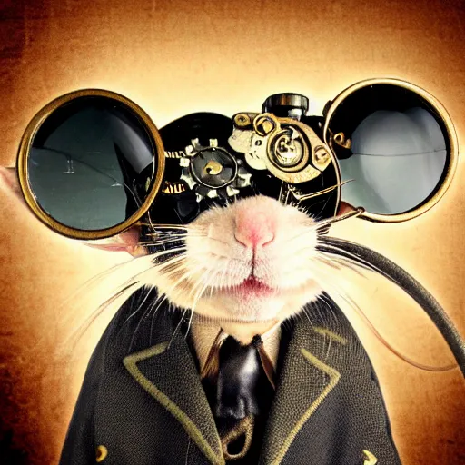 Prompt: a rat with steampunk googles, by schizophrenia patient