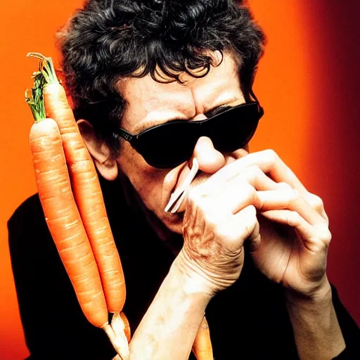 Image similar to lou reed smoking a carrot, photograph, professional, 4 k