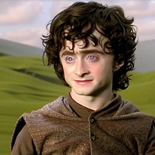 Image similar to Film still of a young Daniel Radcliffe as Frodo in Lord of the Rings: The Return of the King