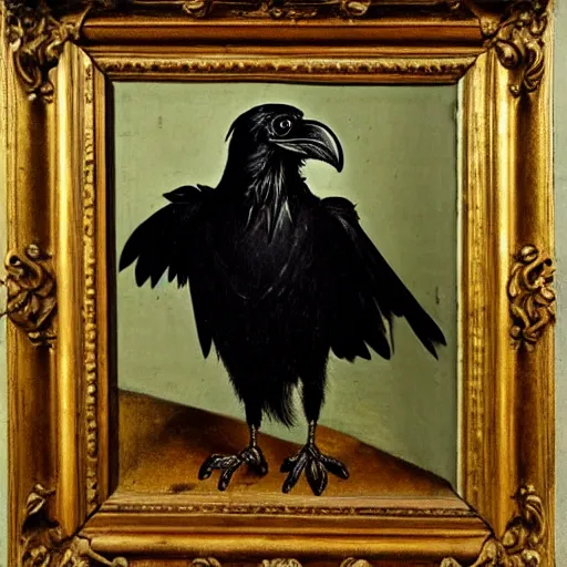 Image similar to a highly detailed renaissance oil painting of an anthropomorphic raven dressed in elegant tudor clothes by hans holbein