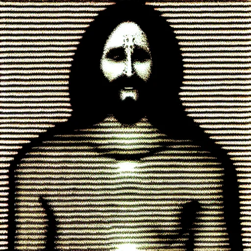 Image similar to vhs static overlay of jesus apparition, vhs, 1 9 9 0, highly realistic, highly detailed, vhs noise static, black and white, vhs glitch