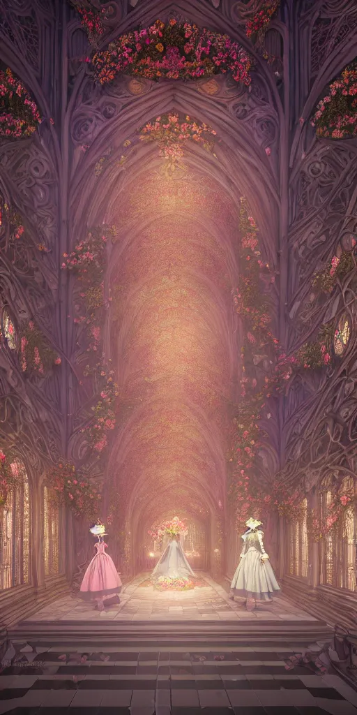 Image similar to the beautiful hyperdetailed physical rendering of a single rose wedding gothic lolita dress clothing design display in exhibition hall, perfectly shaded, atmospheric lighting, in the style of makoto shinkai, raphael lacoste louis comfort tiffany, stanley artgerm lau, wlop, rossdraws, 8 k hd, 3 drender