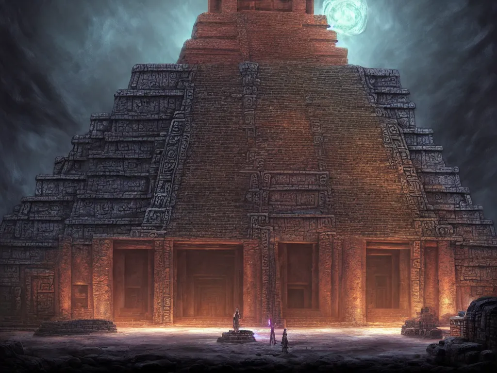 Prompt: A mixed medium image of a mysterious ancient Mayan temple with tentacles coming out of the massive entrance art by Jordan Grimmer, ominous, cosmic horror, +volumetric lighting, very detailed, extremely detailed, Unreal Engine 5, Cycles Render, Ultra detailed, hyper realistic, 4k