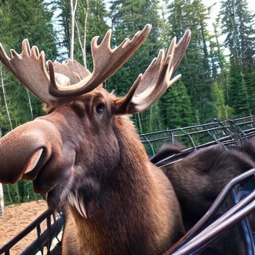 Prompt: moose riding a roller coaster,