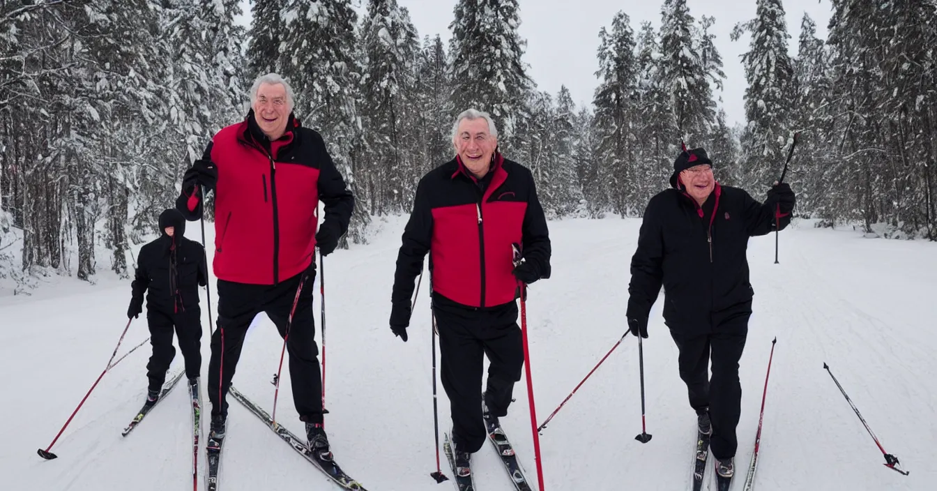 Prompt: portrait of smiling czech president milos zeman enjoying cross - country skiing