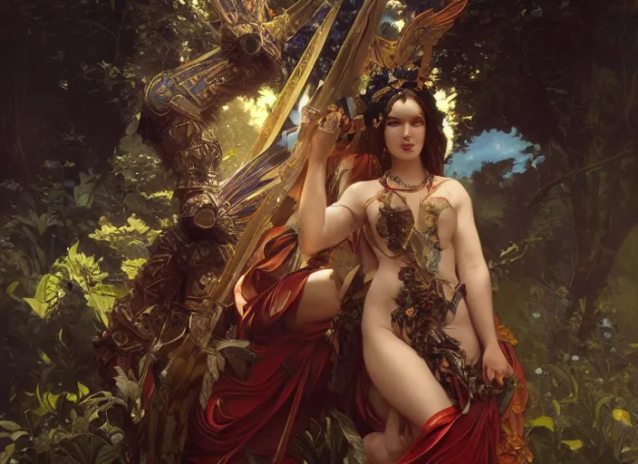 Image similar to beautiful maiden, full body, warcraft, fantastical, intricate, elegant, highly detailed, digital painting, art station, concept art, smooth, sharp focus, oil painting, art by caravaggio and greg rutkowski and alphonse mucha