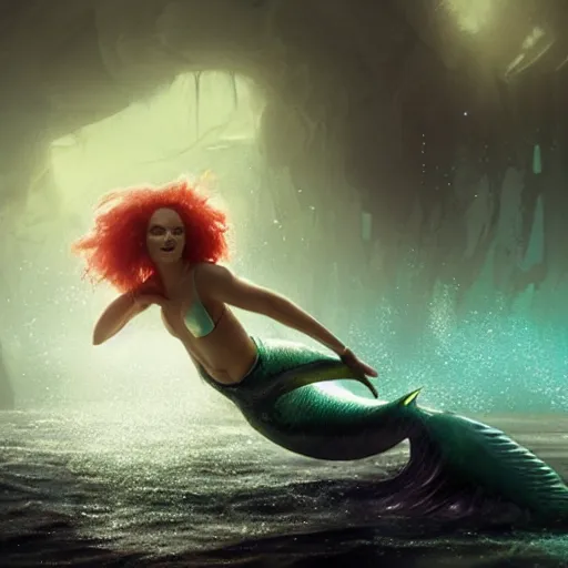 Prompt: doc brown as arielle the mermaid in water, medium shot, disney animation, sharp, illustration, sharp, anime key art by greg rutkowski, bloom, dramatic lighting sharp focus, cinematic, artbook, smooth