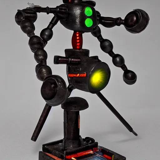 Prompt: E.M. Pino : miniature anti-bot machine created by Ziggy, the former Demon King