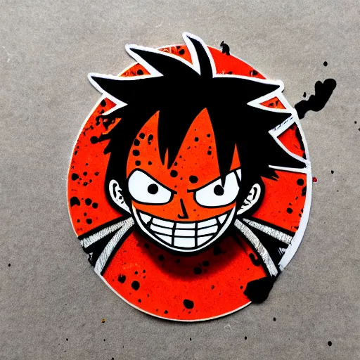 Image similar to die cut sticker, luffy gear 5, splatter paint on paper