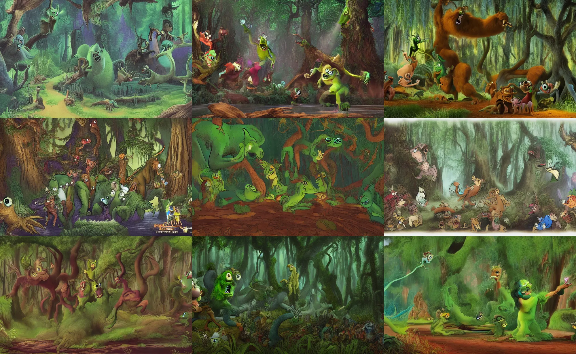 Prompt: Movie frame from the Monster energy drink coloured Disney animated motion picture released in 1937, beautiful enchanted forest full of Monster energy drink critters, directed by Walt Disney energy drink, highly detailed background paintings, Monster energy drink monster energy drink monster energy drink