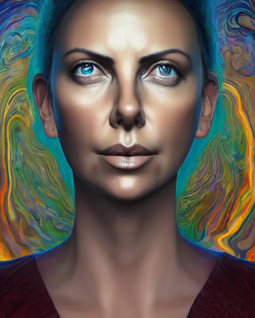 Prompt: portrait ultra dimensional charlize theron entity, accidentally tripping on dmt and acid, psychedelic experience, overwhelming psychosis of self realization and burning awakening, ultra high definition, unreal engine 5, hyperrealism, masterpiece composition, by casey weldon, barclay shaw 8 k photorealistic