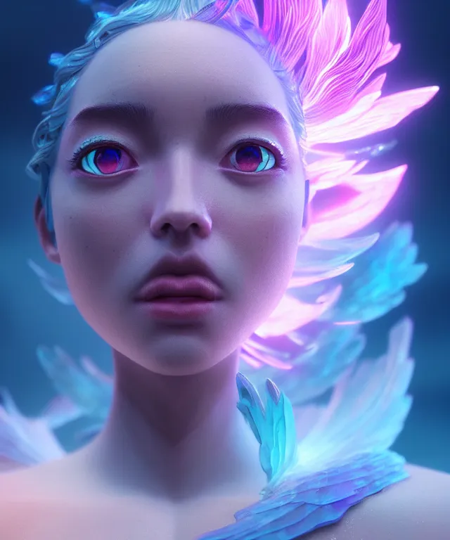 Image similar to goddess close-up portrait. betta fish, phoenix, bioluminiscent creature, intricate artwork by Tooth Wu and wlop and beeple. octane render, trending on artstation, greg rutkowski very coherent symmetrical artwork. cinematic, hyper realism, high detail, octane render, 8k