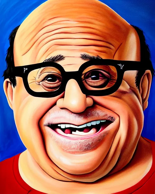 Image similar to painting portrait of danny devito as a rum ham, cartoon, warm lighting, danny devito has a rum ham body, danny devito's face on a rum ham. movie poster, trending on art station