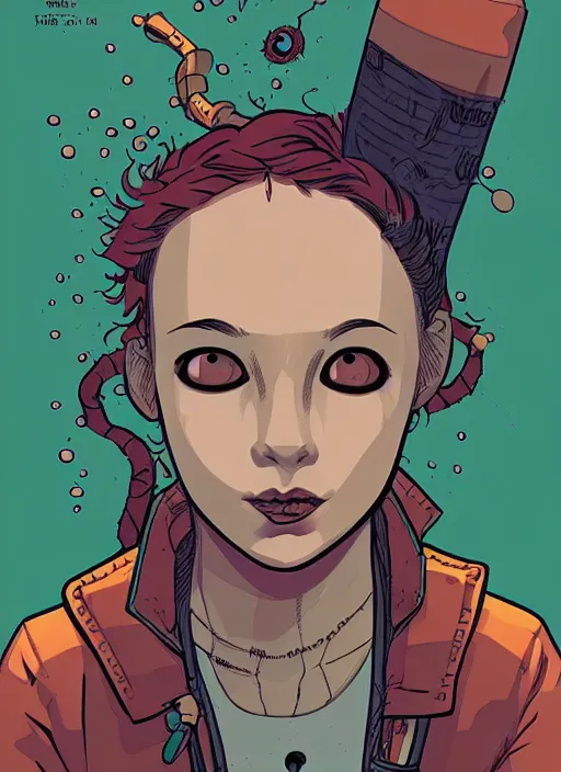 Prompt: a portrait of a pretty sewer punk young lady by asaf hanuka