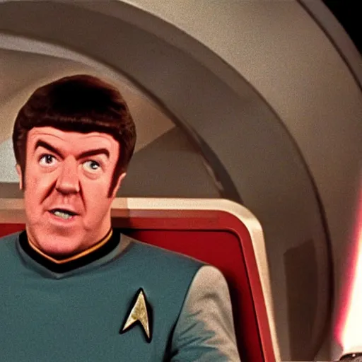 Prompt: Captain Jeremy Clarkson of the USS Enterprise sitting in the captain's chair, Star Trek: The Next Generation screenshot, 4k