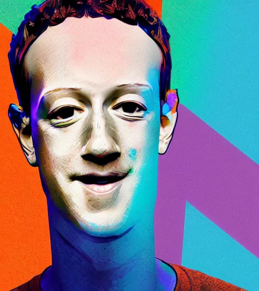 Image similar to cubist portrait of mark zuckerberg cutout digital illustration cartoon colorful beeple