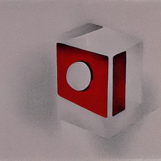 Prompt: chrome spheres on a red cube by escher