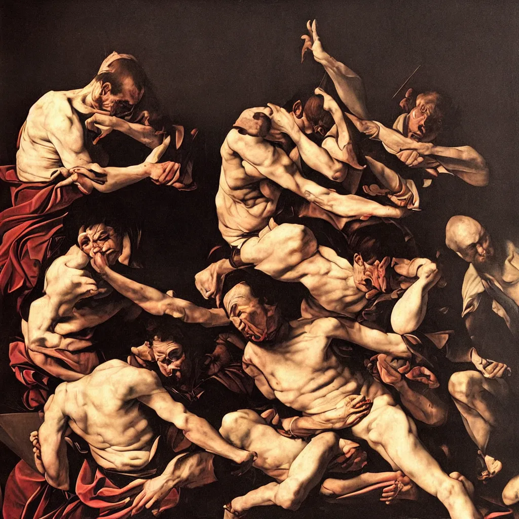Image similar to The pain of the fool, in the style of Caravaggio