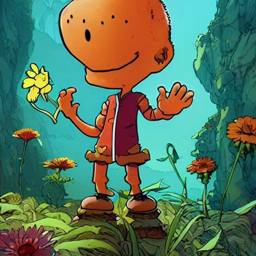 Image similar to portrait of watterson's hobbes, smiling with flowers in hands. sharp focus, cinematic pose, cinematic lighting, unreal engine render. art by josan gonzales and moebius and deathburger.