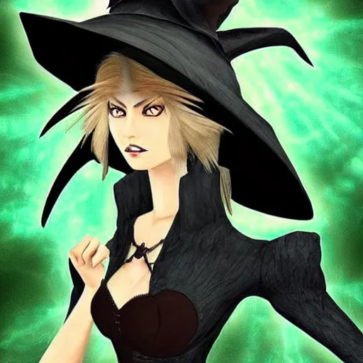 Image similar to witch cat wearing hat, big green eyes, Castlevania style.