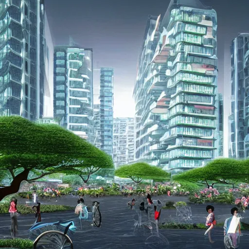 Image similar to landscape, korean style city of the future, fantastic space