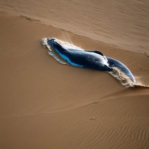 Image similar to giant whale swimming in sand dunes, photography