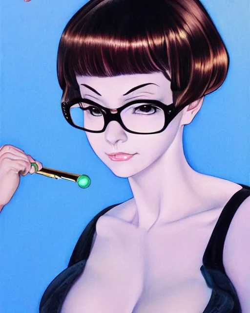 Prompt: a portrait of velma dinkley as an android girl by Hajime Sorayama