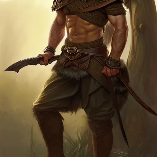 Image similar to Portrait of rugged male ranger, elf, D&D, amber eyes, muscular, fantasy, intricate, elegant, highly detailed, digital painting, artstation, concept art, smooth, sharp focus, illustration, art by artgerm and greg rutkowski and alphonse mucha