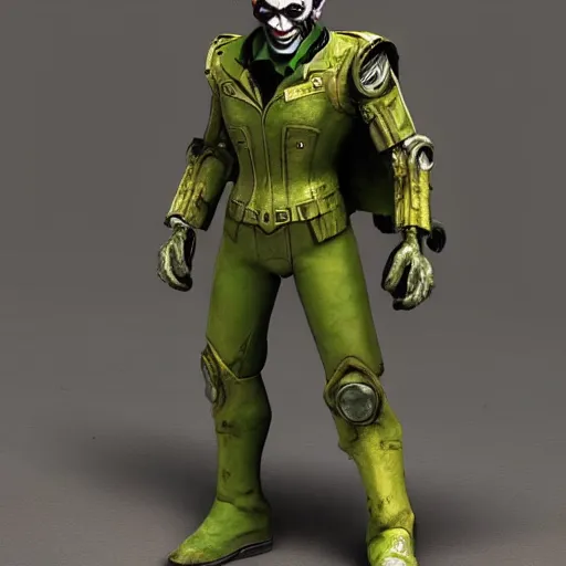 Prompt: the joker wearing power armor, fallout 3, very detailed, very intricate,